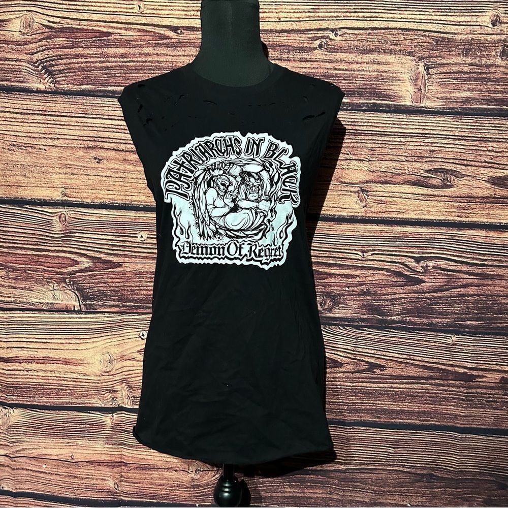 Patriarchs in Black Women's Large Black Customized Top Shirt Blouse Open Back